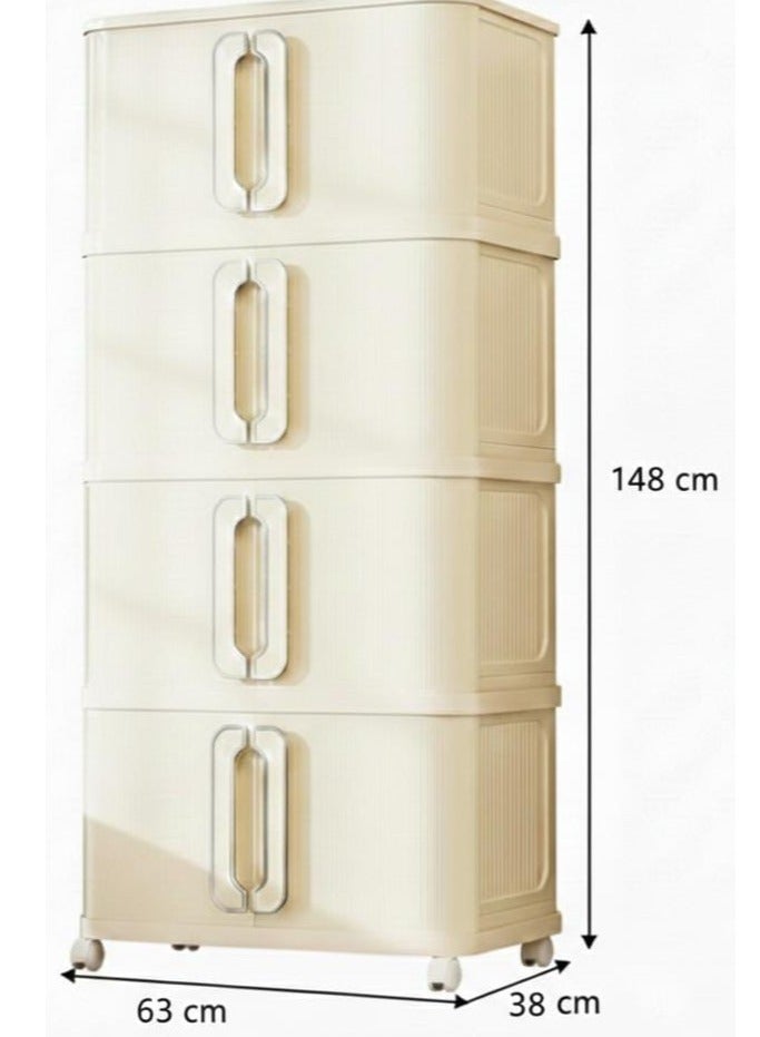 Spaceshoop 4 Tier Plastic Storage Cabinet with Wheels Modern Fluted Design Organizer with Transparent Drawers and Easy Pull Handles Cream White Large - Image 2